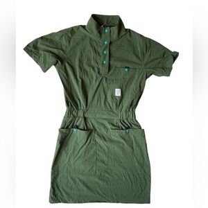 TOPO DESIGNS GREEN UTILITY JUMPSUIT DRESS XS WOMENS